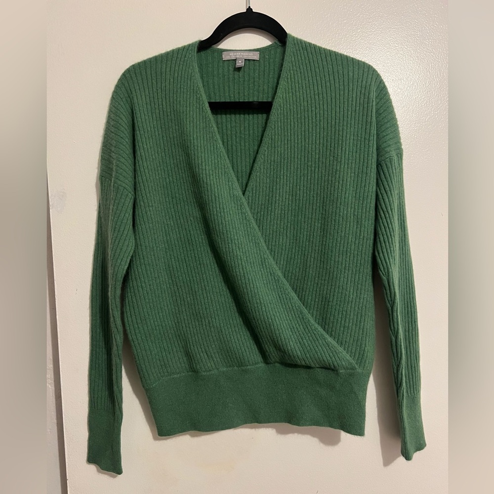 Neiman Marcus Green V-Neck Sweater